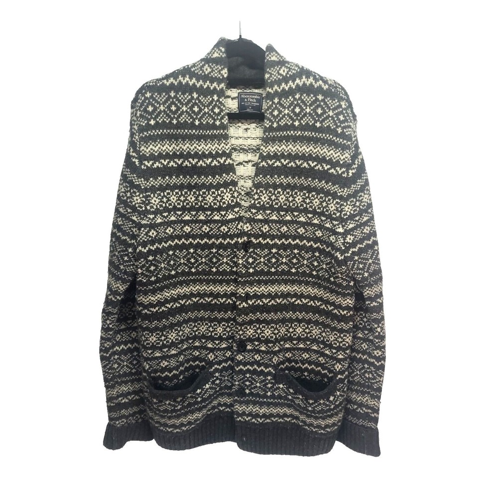 90s M Abercrombie & Fitch Wool Blend Cardigan Thick Knit Sweater Fair Isle Y2K